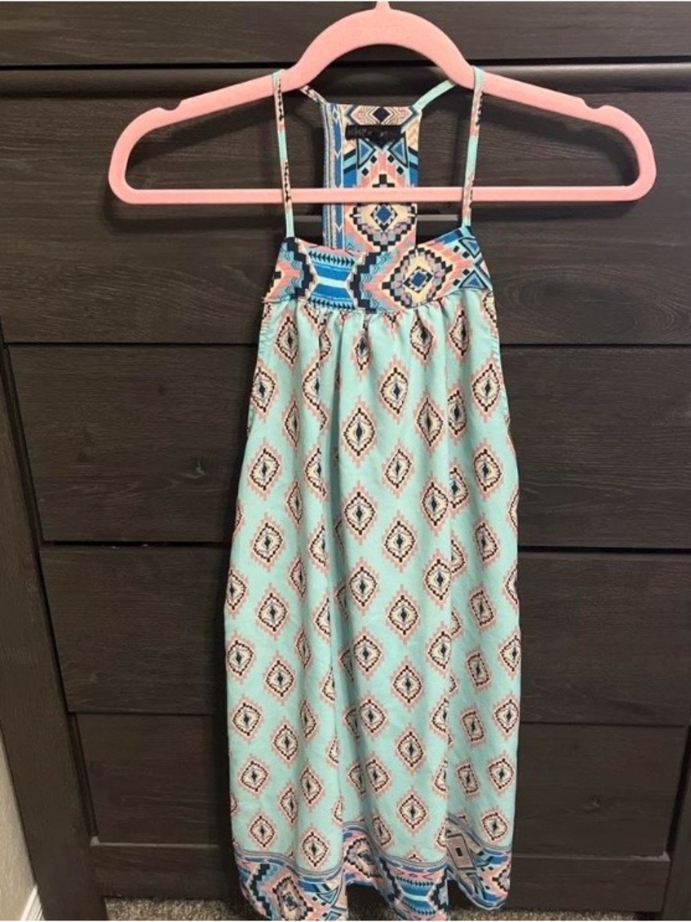 Aztec print blue and pink dress